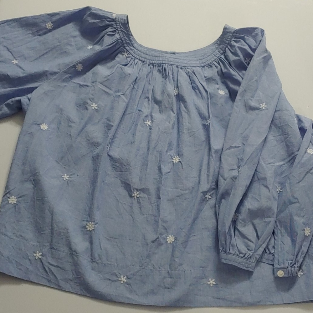 J. Crew blue floral embroidered shirt